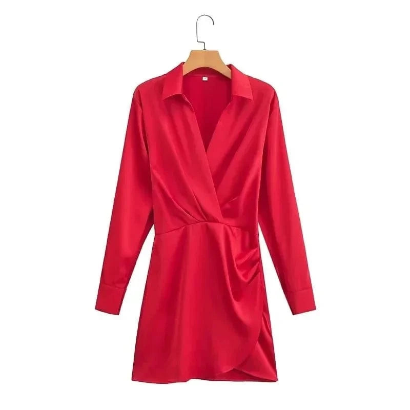 Satijnen blousejurk S / Rood
