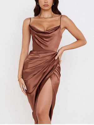 Satijnen cocktailjurk Bruin / XS