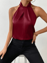 Satijnen halter top S / Donkerrood
