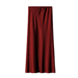 Satijnen midi rok Bordeauxrood / S