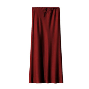 Satijnen midi rok Bordeauxrood / S