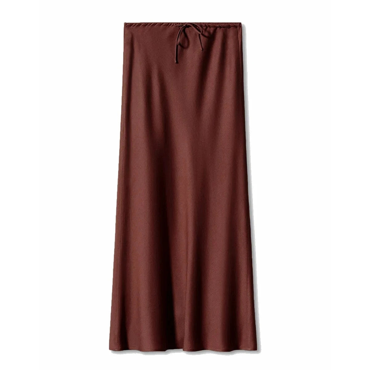 Satijnen midi rok Chocolade / S