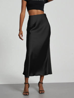 Satijnen midi rok zwart Zwart / XS