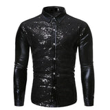 Satijnen overhemd met all-over pailletten Black / S