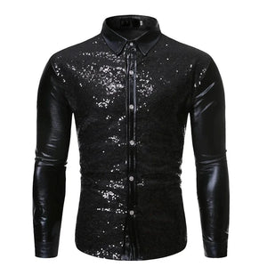 Satijnen overhemd met all-over pailletten Black / S