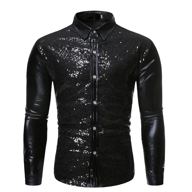 Satijnen overhemd met all-over pailletten Black / S