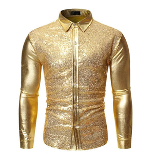 Satijnen overhemd met all-over pailletten Gold / S