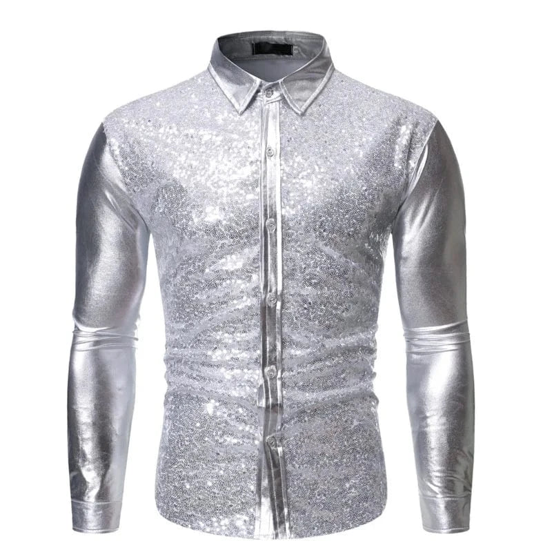 Satijnen overhemd met all-over pailletten Silver / S