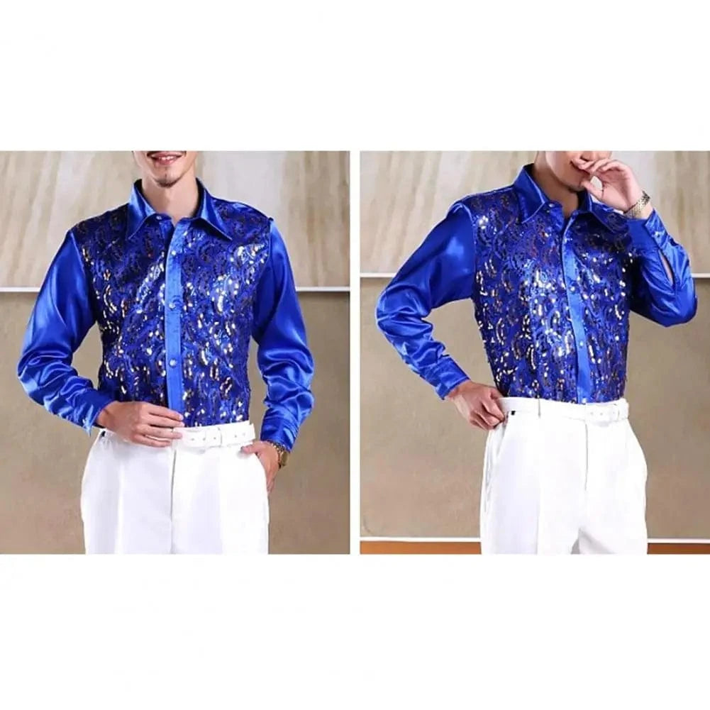 Satijnen overhemd met laser-cut paillettenoverlay