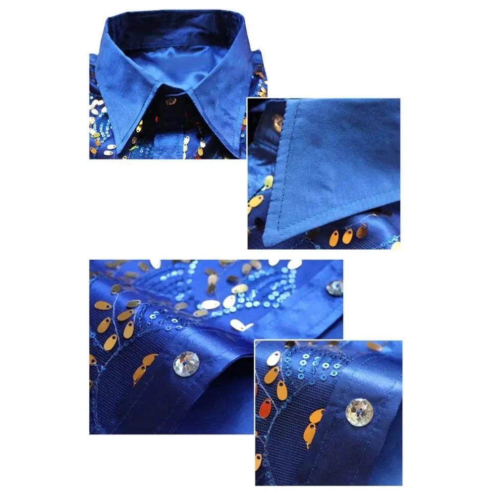Satijnen overhemd met laser-cut paillettenoverlay