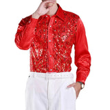 Satijnen overhemd met laser-cut paillettenoverlay Rood / S