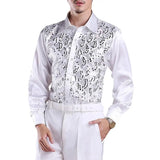 Satijnen overhemd met laser-cut paillettenoverlay Wit / S