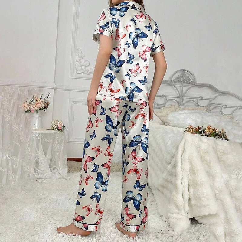 Satijnen pyjama dames met vlinderprint
