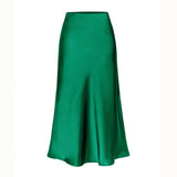 Satijnen rok met split Dark Green / M