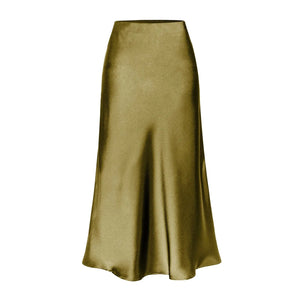 Satijnen rok met split Olive Green / M