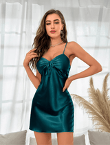 Satijnen slipdress dames met open rug en strikdetail Petrol / S