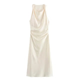 Satijnen waterval jurk Beige / XS