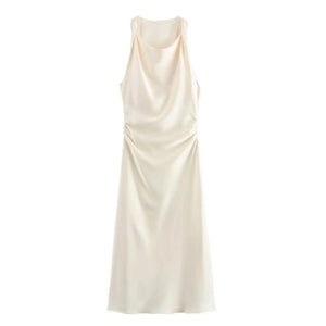 Satijnen waterval jurk Beige / XS