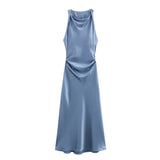 Satijnen waterval jurk Blauw / XS