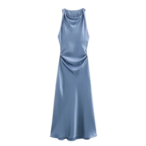Satijnen waterval jurk Blauw / XS