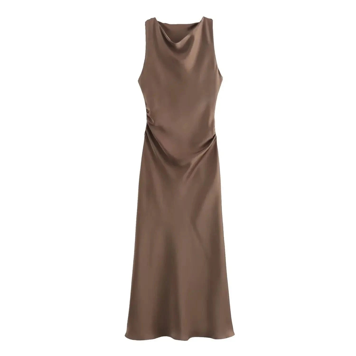 Satijnen waterval jurk Bruin / XS
