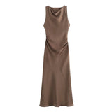 Satijnen waterval jurk Bruin / XS