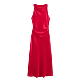 Satijnen waterval jurk Rood / XS