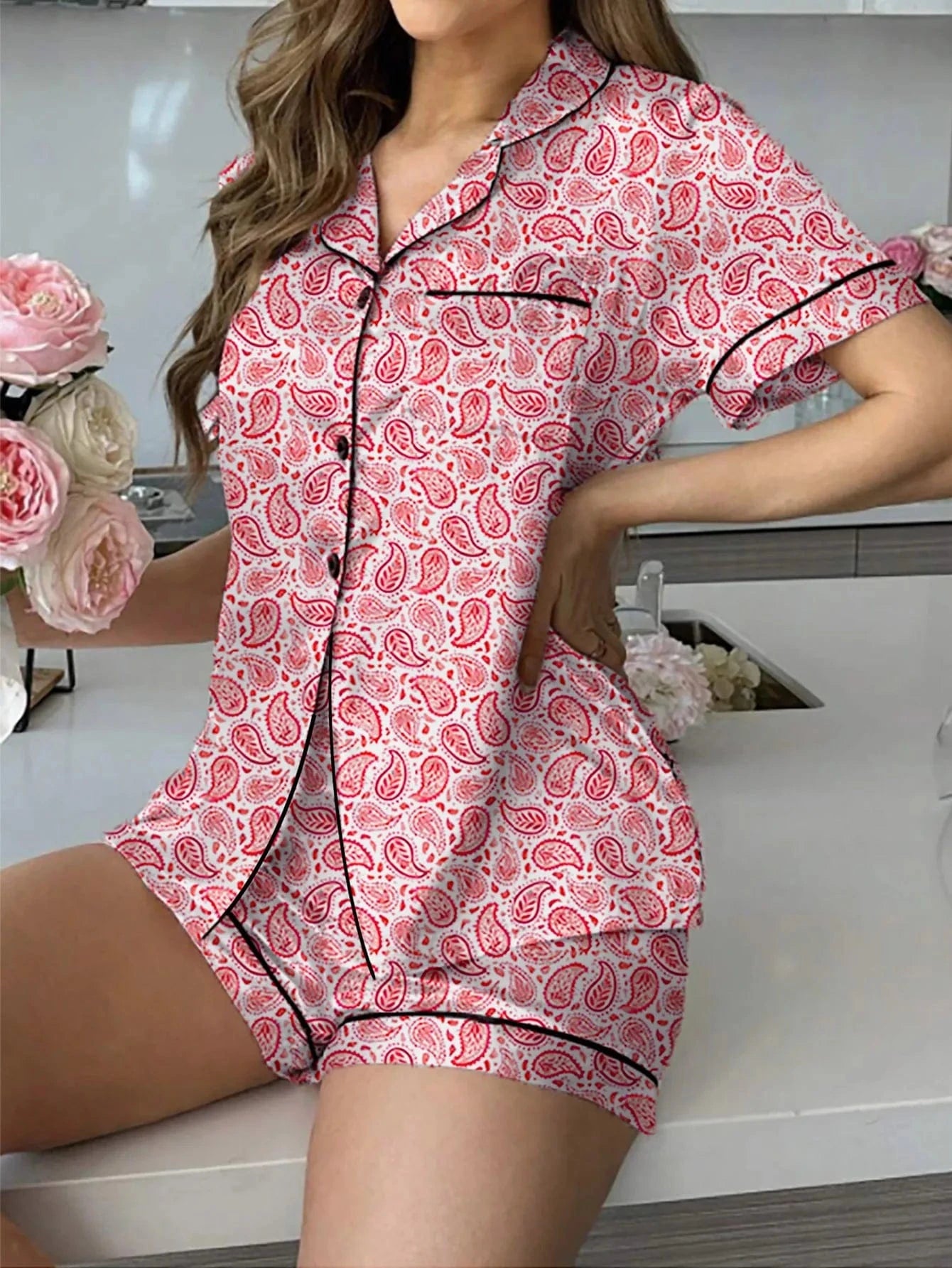 Satijnen zomer pyjama KJ-B22019 / S