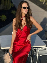 Sexy satijn rood jurk Rood / XS