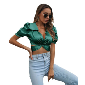 Sexy satijnen top S / groen