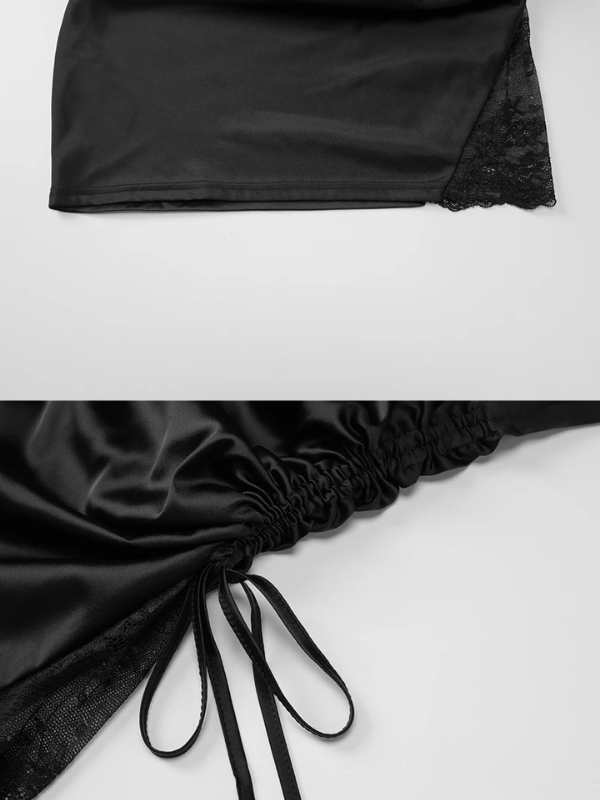Sexy slaap jurk zwart satijn