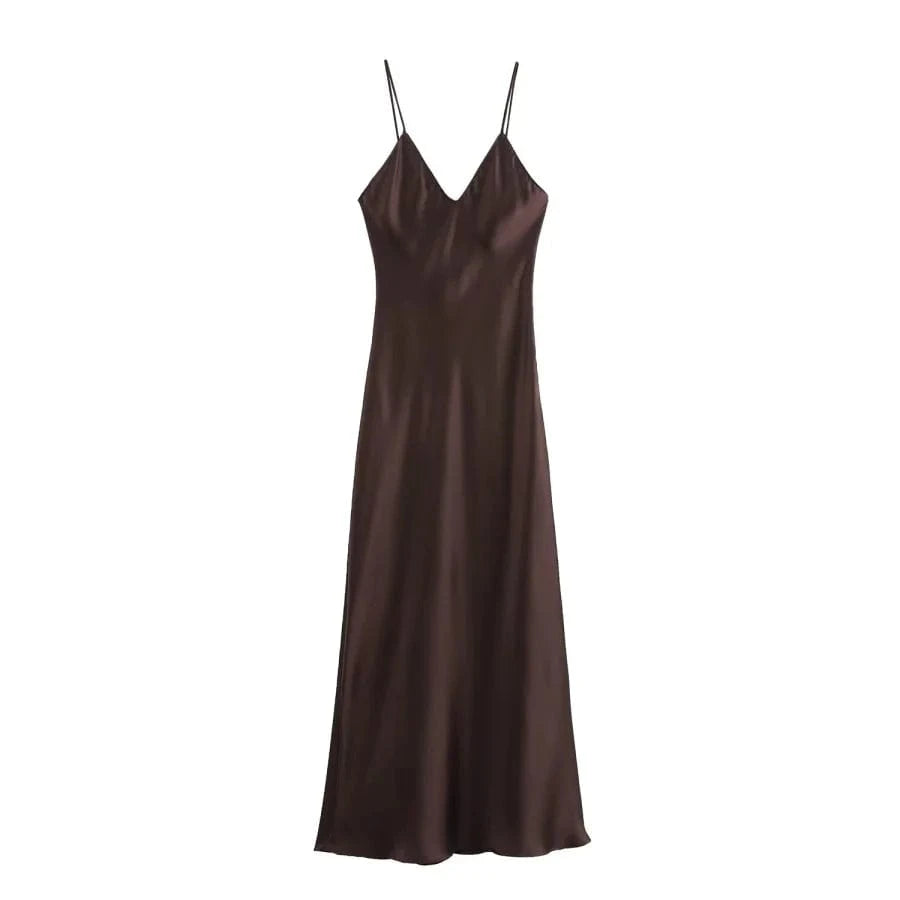 Slip jurk satijn Bruin / XS