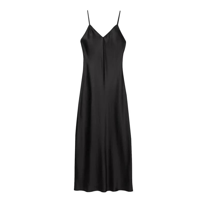 Slip jurk satijn Zwart / XS