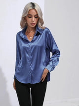 Steelblauw satijnen blouse Steelblauw / S