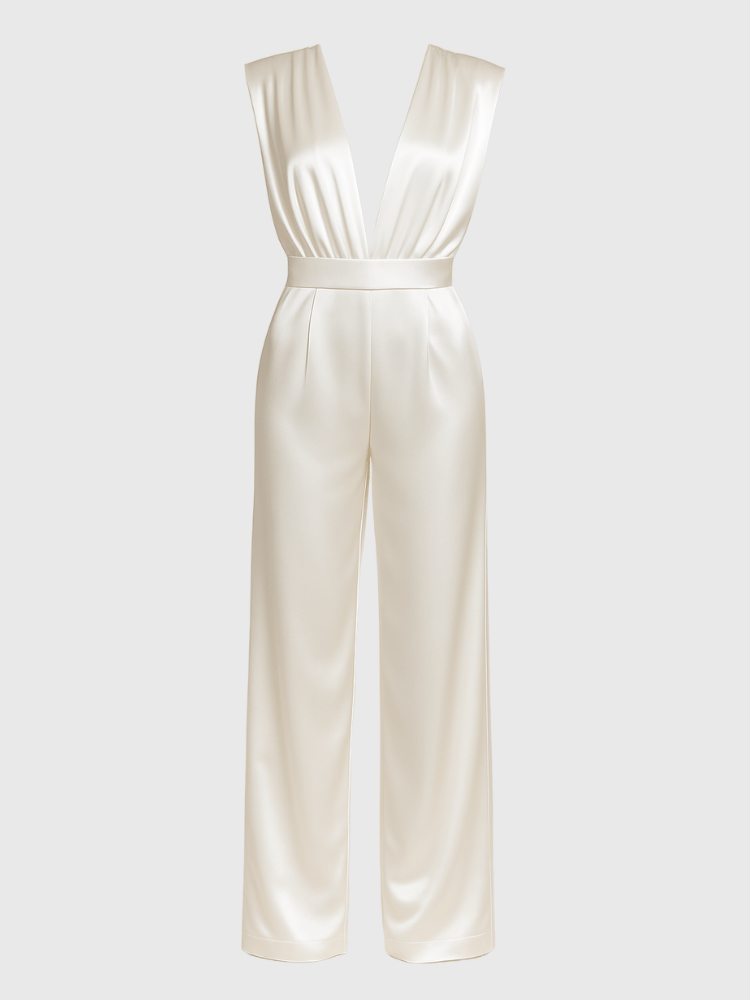 Witte satijnen jumpsuit