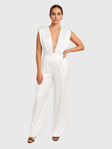 Witte satijnen jumpsuit Wit / S
